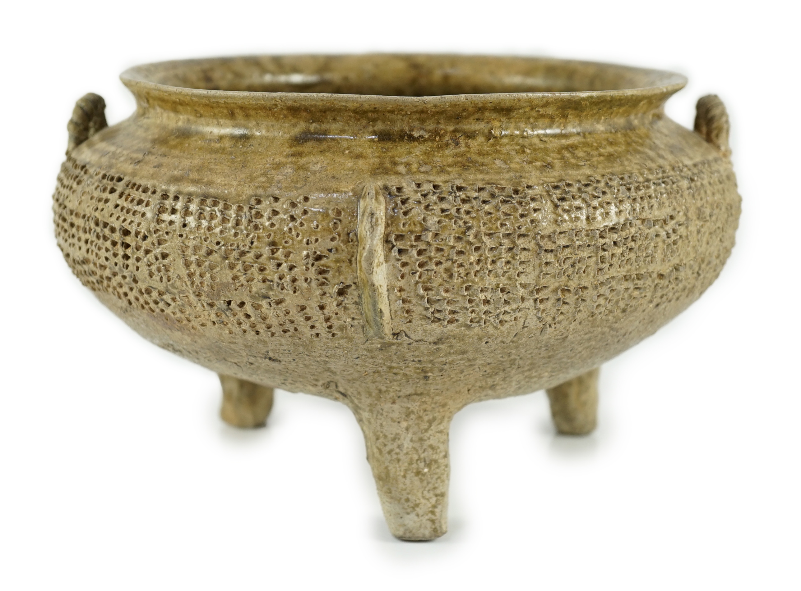 A Chinese proto-celadon tripod ritual vessel, ding, Western Zhou dynasty/Spring & Autumn period (1046 - 476 BC.)